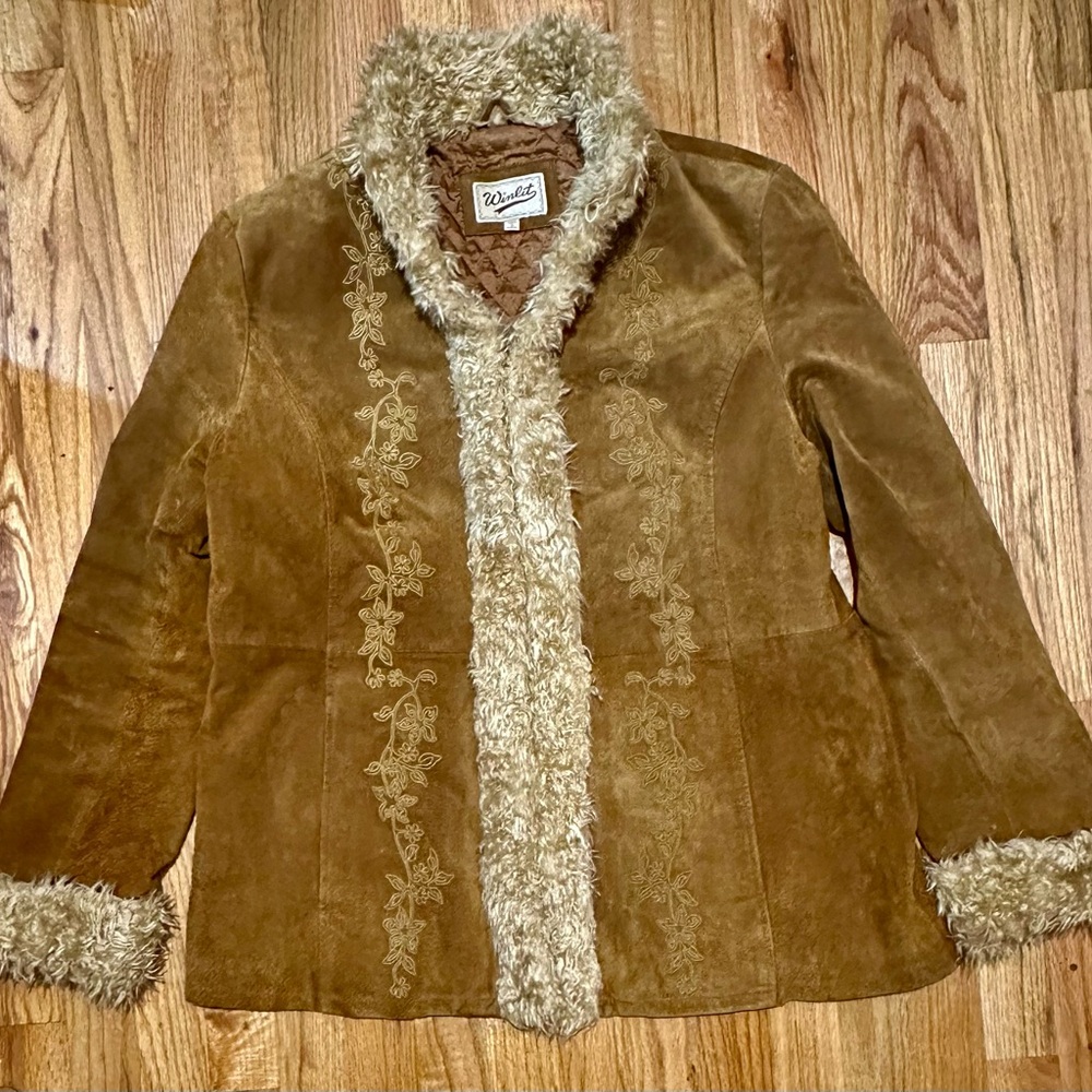 Winlit Brown Suede Jacket with Faux Fur Trim